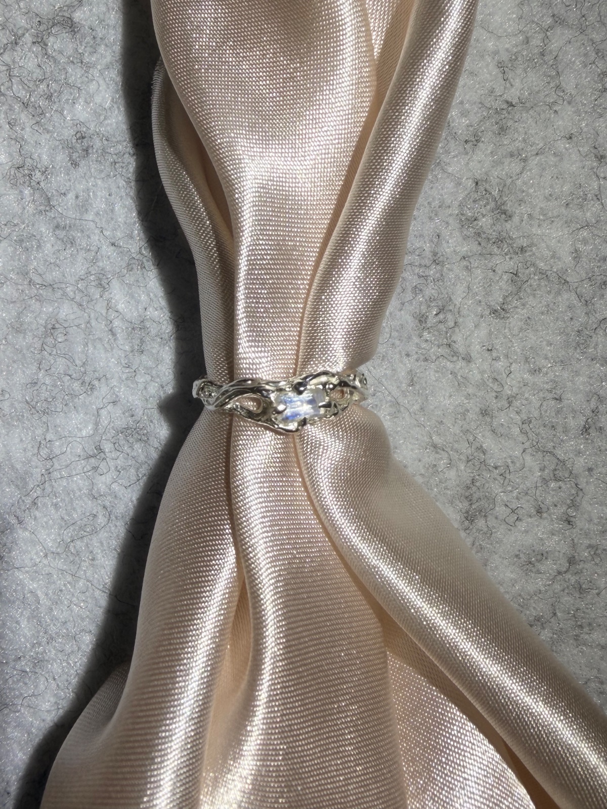 Agni Ring (silver) with white moonstone(light blue glow)